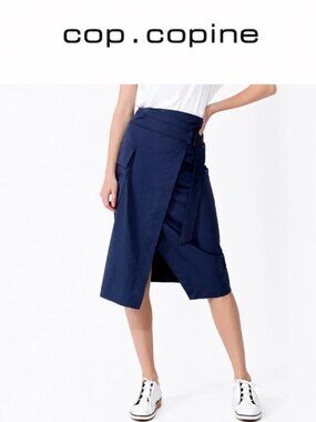 Cop Copine Navy Blue Wrap Midi Skirt - French Size 40 (US Medium / 8)